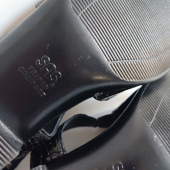 SAS Suntimer Patent Leather Tripad Comfort Black Croc Print Sandals 8.5 $155 USA - Picture 11 of 11